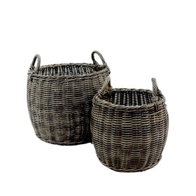 2-Pack Stackable Hand Woven Wicker Storage and Laundry Basket with Handles B046P144640