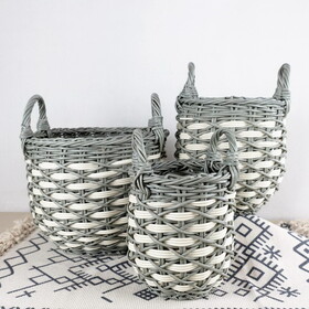 3-Pack Stackable Hand Woven Wicker Storage and Laundry Basket with Handles B046P144641
