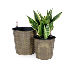 2-Pack Self-watering Wicker Decor Planter for Indoor and Outdoor - Round - Natural B046P144646