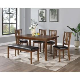6-Piece Dining Set with Bench, Brown Cherry B046P147182