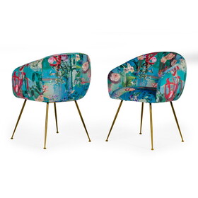 Modrest Roxann Contemporary Floral Velvet & Gold Dining Chair B04961334