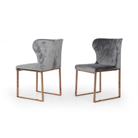 Modrest Chadwick Modern Grey Velvet & Rosegold Dining Chair B04961371