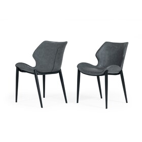 Modrest Instone Industrial Dark Grey Eco-Leather Dining Chair (Set of 2) B04961379