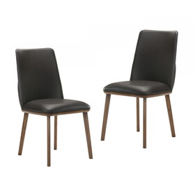 Modrest Utah Modern Walnut and Brown Eco-Leather Dining Chair- Set of 2 B04961398