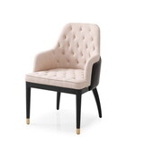 Modrest Nara Glam Beige Fabric, Black Bonded Leather and Champagne Gold Dining Chair B04961414