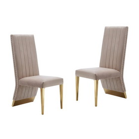 Modrest Keisha Modern Beige Velvet and Gold Dining Chair Set of 2 B04961467