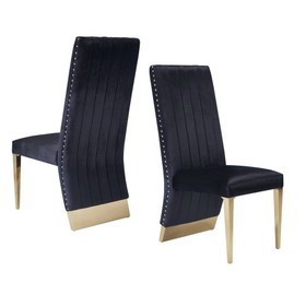 Modrest Keisha Modern Black Velvet and Gold Dining Chair Set of 2 B04961468