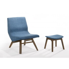Modrest Whitney Modern Blue & Walnut Accent Chair & Ottoman B04961520