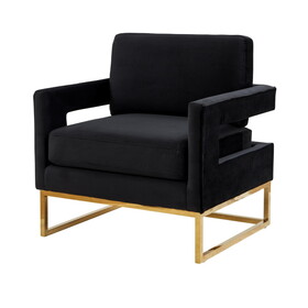 Modrest Edna Modern Black Velvet & Gold Accent Chair B04961565