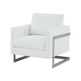 Modrest Prince Contemporary White Vegan Leather & Silver Accent Chair B04961580