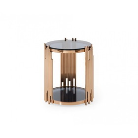 Modrest Bryce Modern Smoked Glass & Rosegold Round End Table B04961670