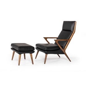 Modrest Fulton Modern Black Lounge Chair & Ottoman B049S00012
