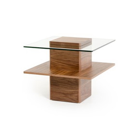 Modrest Clarion Modern Walnut and Glass End Table B049S00053