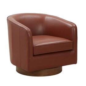 Tessa Caramel Top Grain Leather Wood Base Swivel Chair