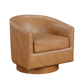 Maisy Saddle Faux Leather Wood Base Barrell Swivel Chair