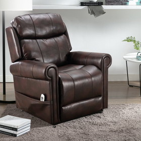 Lowell Burnished Brown Leather Gel Lift Chair with Massage