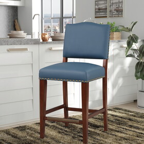 Danbers Stationary Faux Leather Blue Counter Stool with Nail Heads