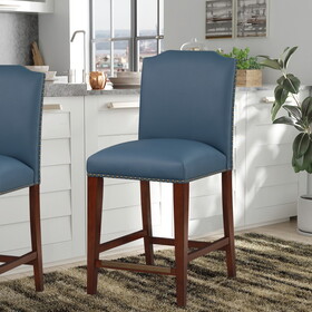 Blaire Stationary Blue Faux Leather Counter Stool with Nail Heads
