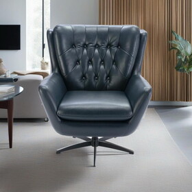 Calvin Midnight Blue Tufted Faux Leather Swivel Chair B050P229978