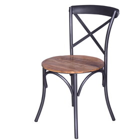 19 inch Industrial Dining Accent Chair with Mango Wood Seat, Open x Iron Backrest, Metallic Gray, Brown B056131779