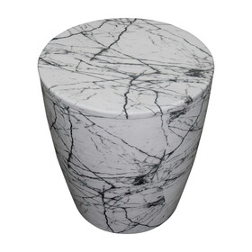 16 inch Round Accent Side Table, Aluminum Sheet, Faux Marble, Enamel Coating, White B056131804