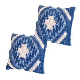 18 x 18 Shaggy Cotton Accent Throw Pillows, Southwest Aztec Pattern, Set of 2, Blue, White B056131817