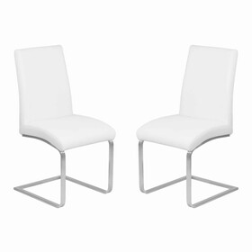 Leatherette Dining Chair with Cantilever Base, Set of 2, White and Silver B056133474