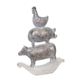 Decorative Polyresin Sculpture with Stacked Animals, White and Bronze B056133477