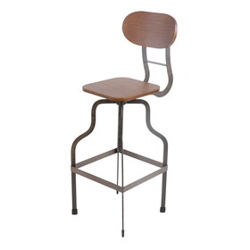 Industrial Style Wooden Swivel Bar Stool with Metal Base, Gray and Brown B05671064