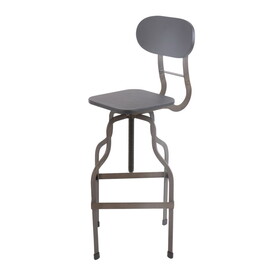 Industrial Style Wooden Swivel Bar Stool with Curved Metal Base, Gray B05671065