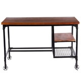 Industrial Style Wood and Metal Desk with Two Bottom Shelves, Brown and Black B05671067