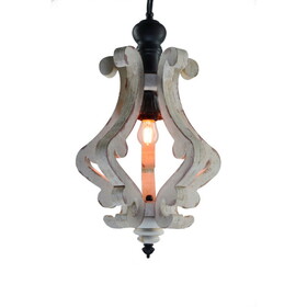 Perth Wooden Chandelier with Metal Chain and One Bulb Holder, White B05671070