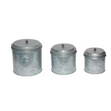 Benzara AMC0015 Galvanized Metal Lidded Canister with Ball Knob, Set of Three, Gray B05671081