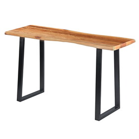 Industrial Wooden Live Edge Desk with Metal Sled Leg Support, Brown and Black B05671090