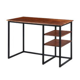 45 inch Tubular Metal Frame Desk with Wooden Top and 2 Side Shelves, Brown and Black B05671091