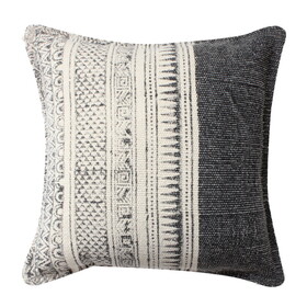 18 x 18 Square Handwoven Accent Throw Pillow, Polycotton Dhurrie, Kilim Pattern, White, Gray B05671099