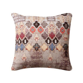 18 x 18 Square Cotton Accent Throw Pillow, Eastern Quatrefoil Print, Multicolor B05671119