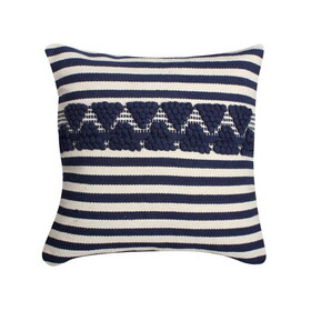 18 x 18 Handwoven Square Cotton Accent Throw Pillow, Classic Striped Pattern, Textured, White, Blue B05671124
