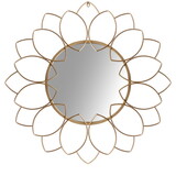 Round Metal Decor Wall Mirror with Oval Motif, Brown and Gold B05671145