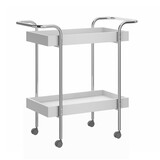Storage Cart with 2 Tier Design and Metal Frame, White and Chrome B05671158