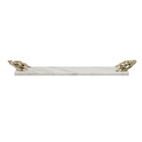 Decor Tray with Marble Frame and Carved Metal Handles, White and Gold B05671172