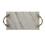 Decor Tray with Marble Frame and Carved Metal Handles, White and Gold B05671172
