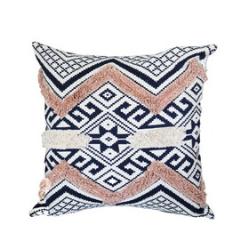 18 x 18 Handcrafted Square Jacquard Cotton Accent Throw Pillow, Geometric Tribal Pattern, White, Black, Beige B05671178