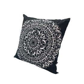 20 x 20 Modern Square Cotton Accent Throw Pillow, Mandala Design Pattern, Black, White B05671199