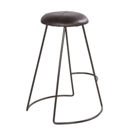 26 inch Modern Counter Height Stool, Genuine Leather Upholstery, Metal Frame, Baseball Stitching, Black B05671204