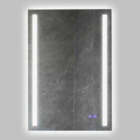 24 x 36 inch Frameless LED Illuminated Bathroom Mirror, Touch Button Defogger, Metal, Vertical Stripes Design, Silver B05671214