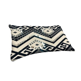 12 x 20 Rectangular Cotton Accent Lumbar Pillow, Classic Aztec Pattern, White, Black B05671220
