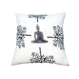 18 x 18 Square Accent Throw Pillow, Meditating Buddha, Soft Polyester Filling, Gray, White B05671224