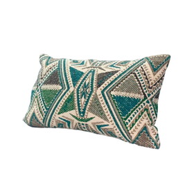 12 x 20 Modern Accent Pillow, Soft Cotton Cover with Filler, Geometric Design, Teal Blue, Beige, Gray B05671227