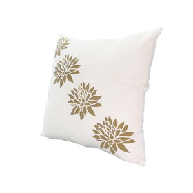 18 x 18 Square Accent Pillow, Soft Cotton Cover, Printed Lotus Flower, Polyester Filler, Gold, White B05671230
